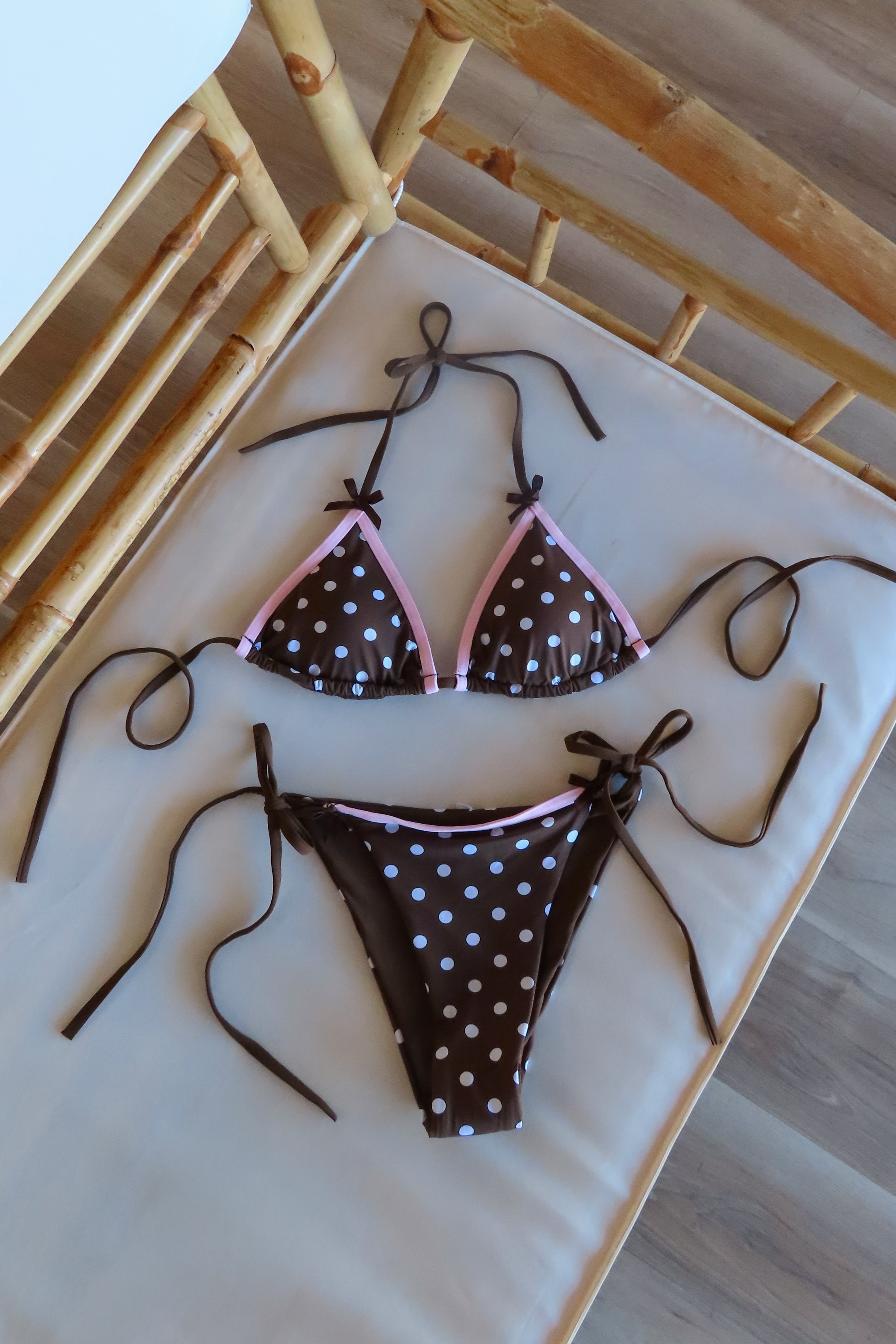  Pixelated Boutique, Women's Clothing, Outfit Inspo Spring, Summer fashion outfits, Spring fashion Inspo, Spring fits, Spring fashion inspo, winter dresses, women’s spring outfit 2026, Spring aesthetic, Spring Break, Vacation Bikini, Baithing suit, Womens swimsuit, polka dot, brown and pink bikini, polka dot bikini 