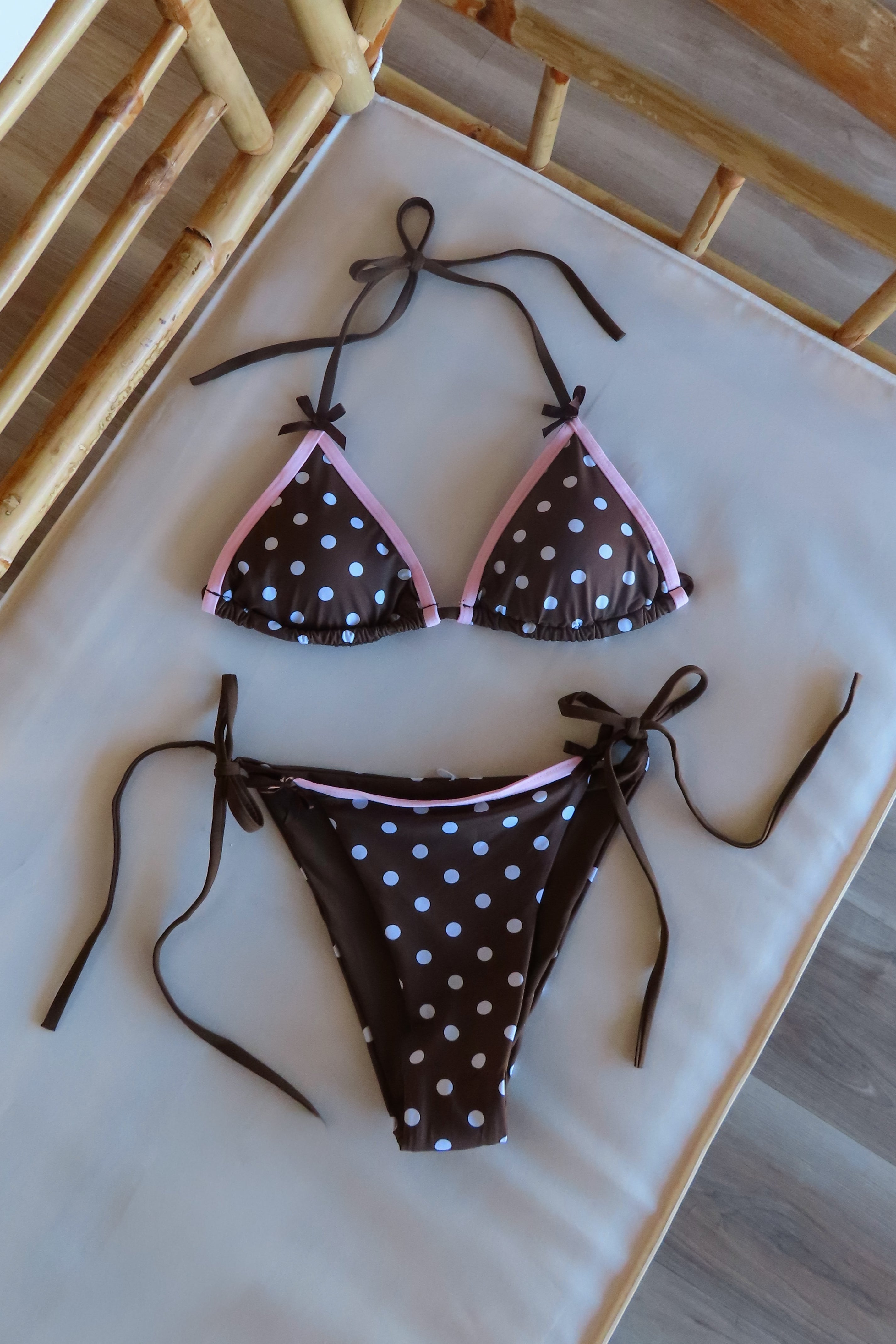  Pixelated Boutique, Women's Clothing, Outfit Inspo Spring, Summer fashion outfits, Spring fashion Inspo, Spring fits, Spring fashion inspo, winter dresses, women’s spring outfit 2026, Spring aesthetic, Spring Break, Vacation Bikini, Baithing suit, Womens swimsuit, polka dot, brown and pink bikini, polka dot bikini 