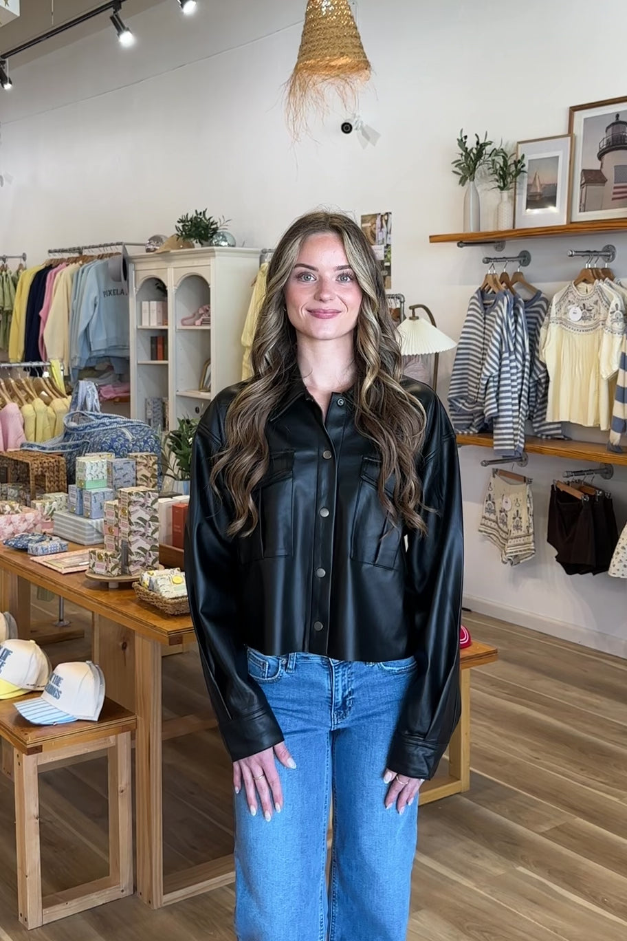 Black, leather jacket with crop fit, functional buttons, front pockets, and collar | Pixelated Boutique, Statement Jacket, Fall Fashion, Stylish Women’s Jacket, Fall Outerwear, Autumn Fashion, Fall Outfits Women, Fall Fashion 2026, Faux Leather Jacket, Women’s Jackets, Women’s Layering Pieces, Fall Outerwear Women