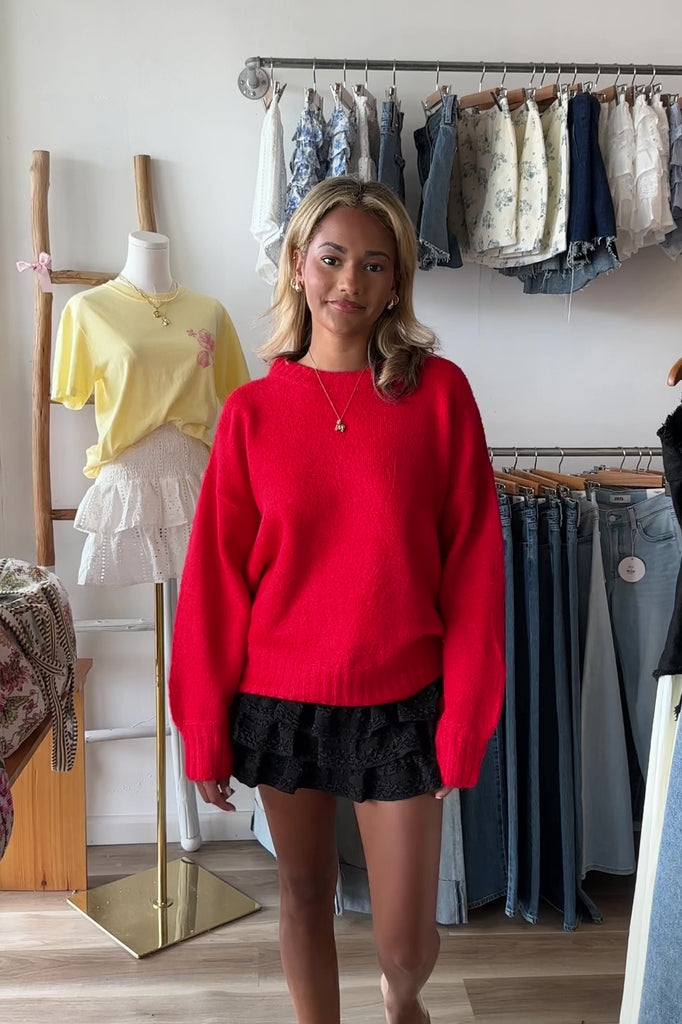 Red Oversized Sweater, Fall Sweater, Pixelated Boutique, Women's Clothing, Women's Jewelry and Gifts, Online Shopping for Women, Latest Fashion Trends 2025, Virginia Beach Clothing Stores, Clothing Stores in Virginia Beach, Aesthetic Fashion Trends, East Coast Fashion Styles, Sustainable Women's Clothing, Unique Gift Ideas for Women, Fall Fashion, Fall Outfit Ideas, Fall Fashion Inspiration, Womens Style, Outfit Inspo, Back to School Styles, OOTD