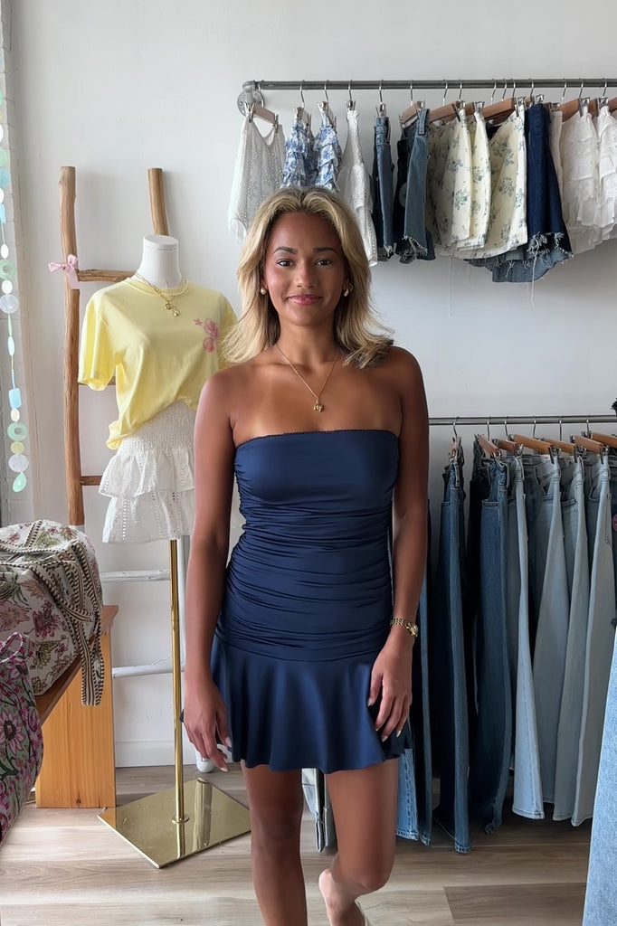 Navy Blue Mini Dress, Fall Dress, Pixelated Boutique, Women's Clothing, Women's Jewelry and Gifts, Online Shopping for Women, Virginia Beach Clothing Stores, Aesthetic, East Coast Fashion Styles, Women's Clothing, Fall Fashion, Fall Outfit Ideas, Fall Fashion Inspiration, Womens Style, Outfit Inspo, Back to School Styles, OOTD