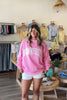 Pink, embroidered sweatshirt with mock neckline and oversized fit. By Sunkissed Coconut | Pixelated Boutique,  Virginia Beach Boutique, 757 Boutique, Online Shopping for Women, Oversized Sunkissed Sweatshirt, Mock Neck Sweatshirt, Summer Sweatshirt