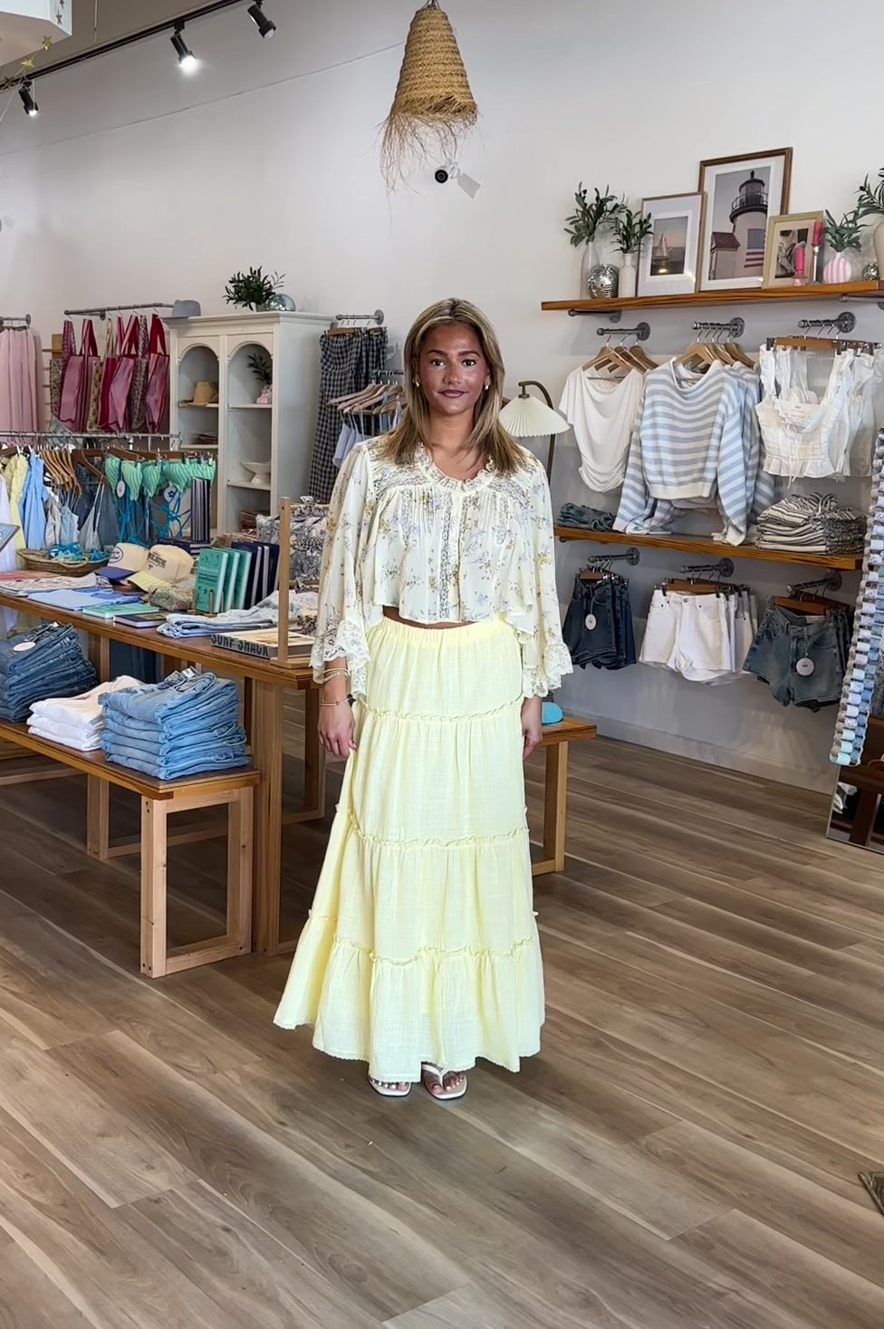 Yellow, tiered maxi skirt with elastic waistband and lining, boho fashion, summer outfit, summer maxi skirt, 757 Boutique, Online Shopping for Women, summer aesthetic, brunch outfit, vacation style, vacation outfits, beach boutique, beach fashion, beach outfits, women’s boutique clothing, boutique clothing for women