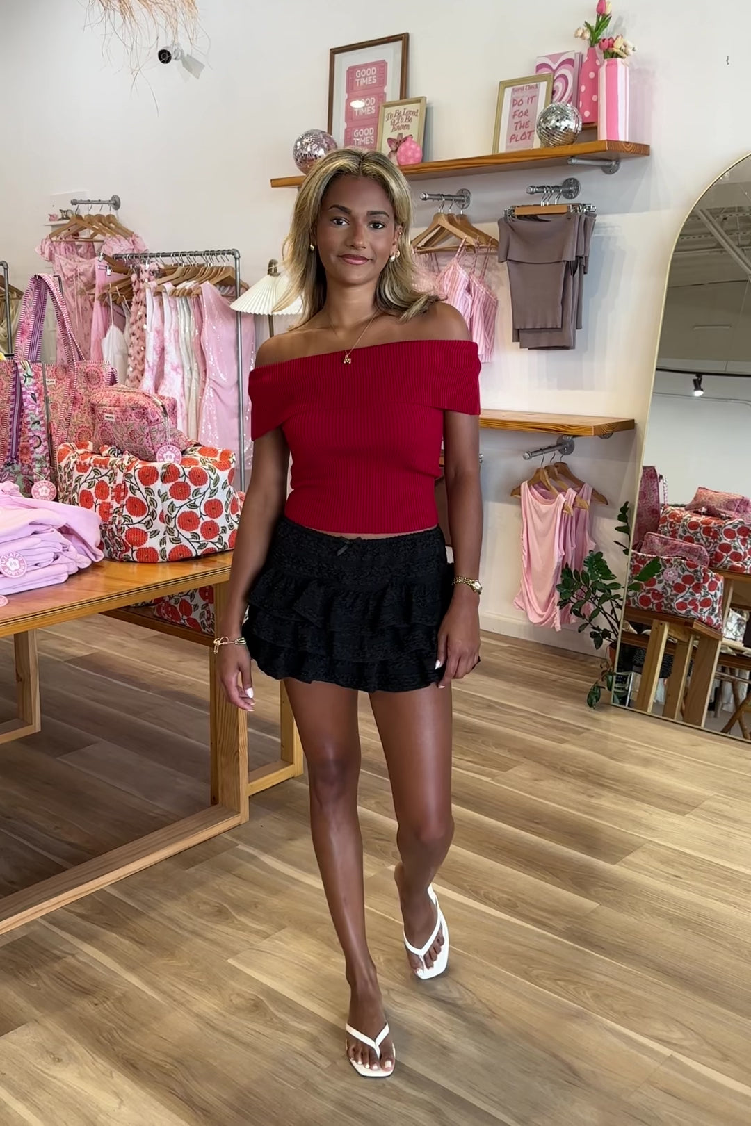Red Top, Fall Top, Neutrals, Pixelated Boutique, Women's Clothing, Women's Jewelry and Gifts, Online Shopping for Women, Virginia Beach Clothing Stores, Aesthetic, East Coast Fashion Styles, Women's Clothing, Fall Fashion, Fall Outfit Ideas, Fall Fashion Inspiration, Womens Style, Outfit Inspo, Back to School Styles, OOTD