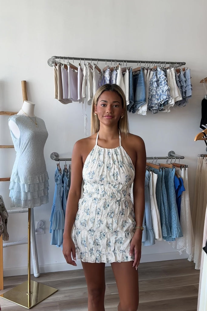 Blue Floral Mini Dress, Pixelated Boutique, Women's Clothing, Women's Jewelry and Gifts, Online Shopping for Women, Latest Fashion Trends 2025, Virginia Beach Clothing Stores, Clothing Stores in Virginia Beach, Aesthetic Fashion Trends, East Coast Fashion Styles, Sustainable Women's Clothing, Unique Gift Ideas for Women, Fall Fashion, Fall Outfit Ideas, Fall Fashion Inspiration, Womens Style, Outfit Inspo, Back to School Styles, Back to School dress, Sorority Rush Dress