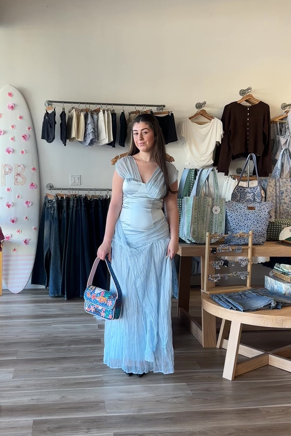 Pixelated Boutique, Women's Clothing, Online Shopping for Women, Fashion Trends 2026, Outfit Inspo, Virginia beach clothing stores, clothing stores in Virginia Beach, fashion outfits, fashion Inspo, women’s outfit 2026, outfit ideas, fashion, spring aesthetic, women’s spring outfit, spring style, spring break, blue satin dress, maxi dress, blue dress, wedding guest dress