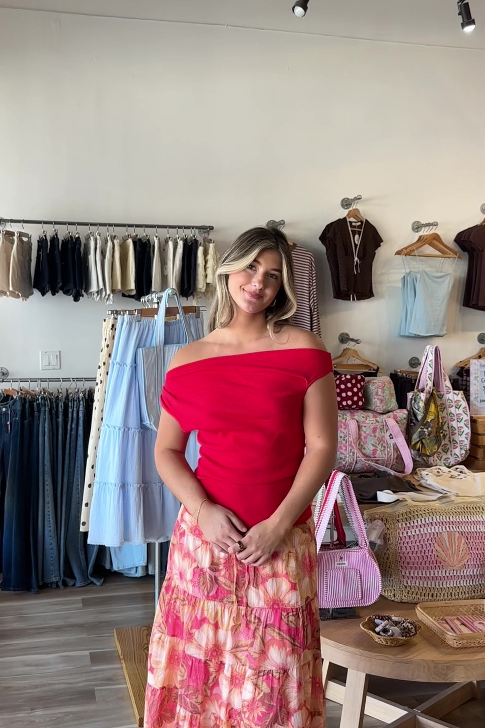 Red, woven top with asymmetric, off the shoulder neckline and ruched waist detail
Virginia Beach Boutique, 757 Boutique, Online Shopping for Women, summer aesthetic, brunch outfit, vacation style, vacation outfits, beach boutique, beach fashion, beach outfits, women’s boutique clothing, boutique clothing for women, coastal cowgirl outfits, coastal aesthetic clothing, business casual, concert outfit, 2000s fashion, western outfits