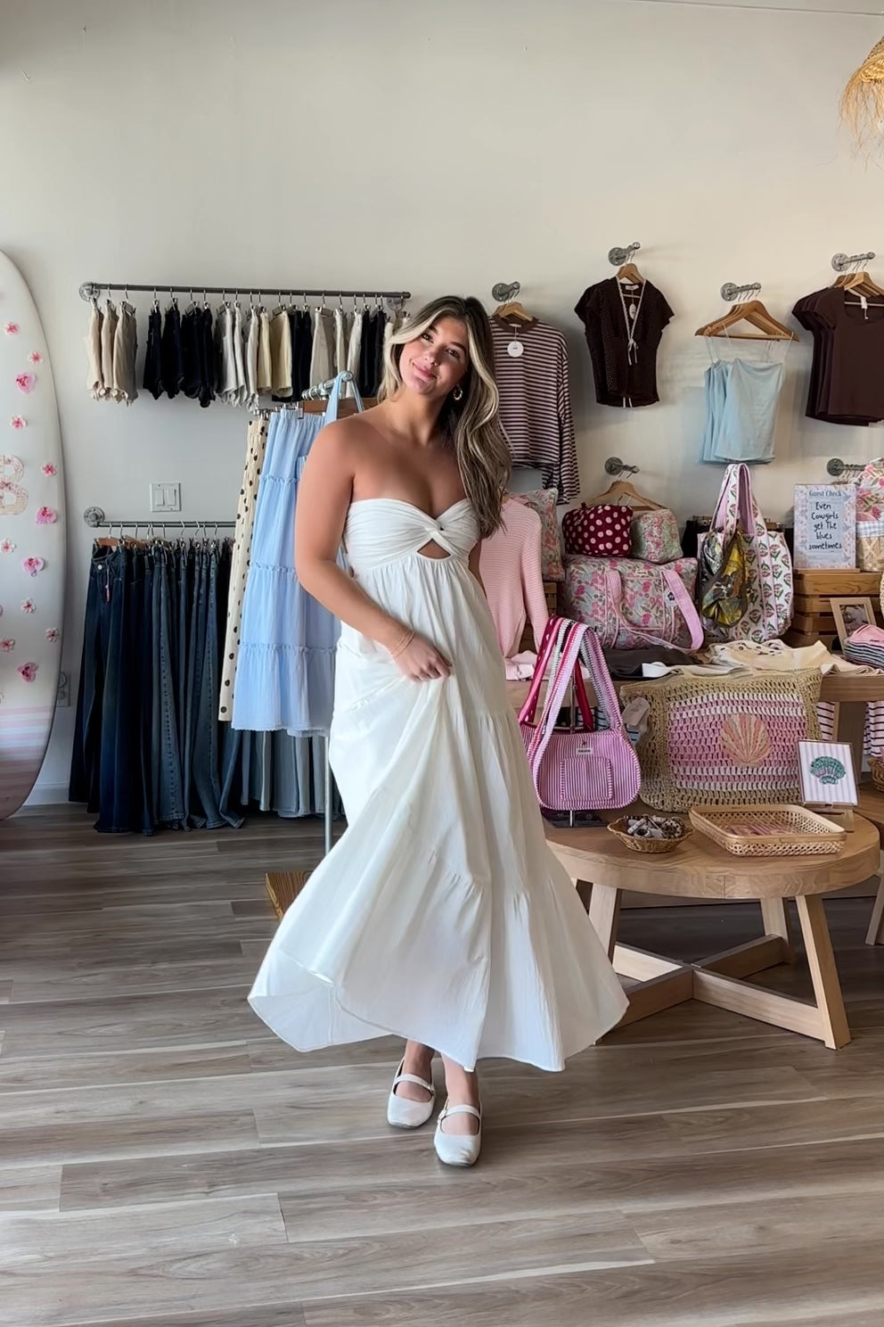 White, lined strapless maxi dress with twisted bust, center cutout, and double elasticated back straps
Pixelated Boutique, Women's Clothing, Virginia Beach Clothing Stores, Clothing Stores in Virginia Beach, Virginia Beach Boutique, 757 Boutique, Online Shopping for Women, summer aesthetic, brunch outfit, vacation style, vacation outfits, beach boutique, beach fashion, beach outfits, graduation dress, bachelorette dress