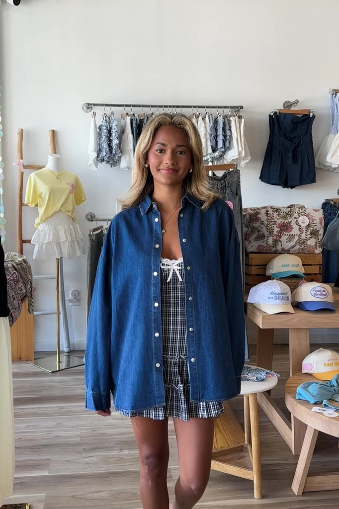Denim Shirt, Denim Shacket, Pixelated Boutique, Women's Clothing, Women's Jewelry and Gifts, Online Shopping for Women, Virginia Beach Clothing Stores, Aesthetic, East Coast Fashion Styles, Women's Clothing, Fall Fashion, Fall Outfit Ideas, Fall Fashion Inspiration, Womens Style, Outfit Inspo, Back to School Styles, OOTD