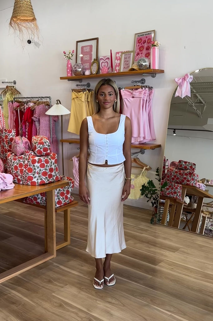 Cream satin Midi Skirt, Pixelated Boutique, Women's Clothing, Women's Jewelry and Gifts, Online Shopping for Women, Latest Fashion Trends 2025, Virginia Beach Clothing Stores, Clothing Stores in Virginia Beach, Aesthetic Fashion Trends, East Coast Fashion Styles, Sustainable Women's Clothing, Unique Gift Ideas for Women, Fall Fashion, Fall Outfit Ideas, Fall Fashion Inspiration, Womens Style, Outfit Inspo, Back to School Styles, Back to School Outfit