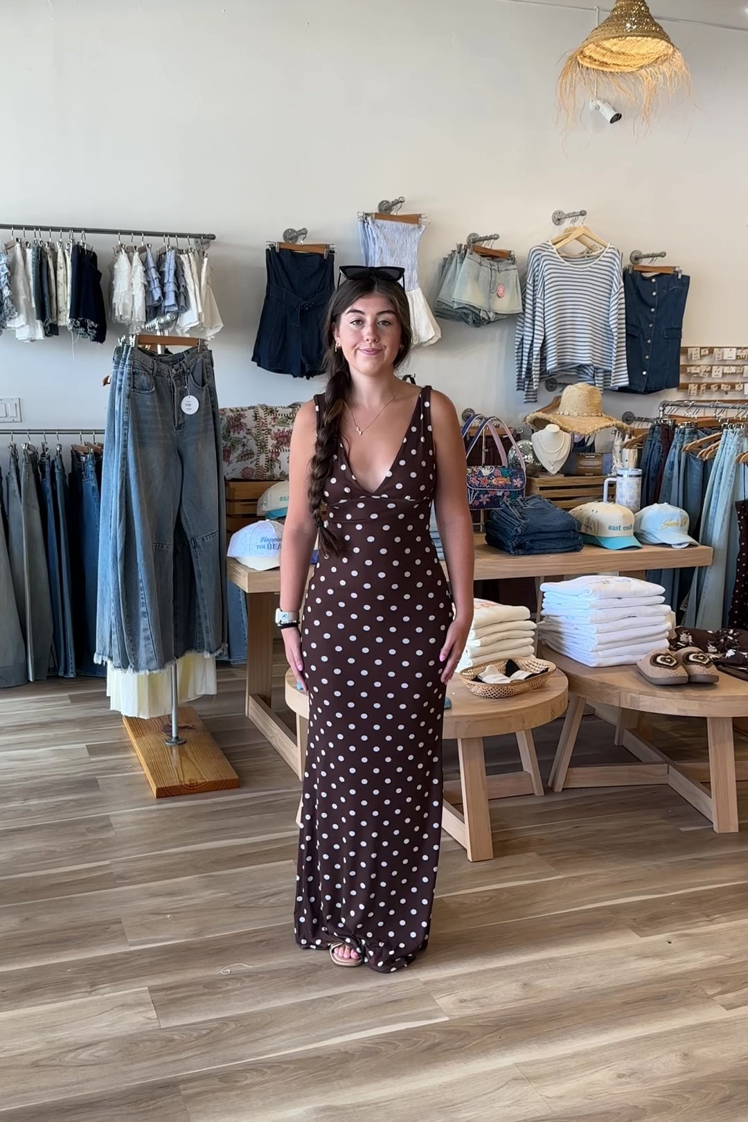 Maxi Dress, Brown and White Polka dot dress, Pixelated Boutique, Women's Clothing, Women's Jewelry and Gifts, Online Shopping for Women, Virginia Beach Clothing Stores, Aesthetic, East Coast Fashion Styles, Women's Clothing, Fall Fashion, Fall Outfit Ideas, Fall Fashion Inspiration, Womens Style, Outfit Inspo, Back to School Styles, OOTD, Rush Dress