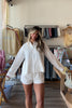 White, eyelet lace broderie shirt with button down, collar, and drop shoulder | Pixelated Boutique, Eyelet lace matching set, white lace top, eyelet lace, button up shirt, women's button down shirt, vacation style, vacation outfit