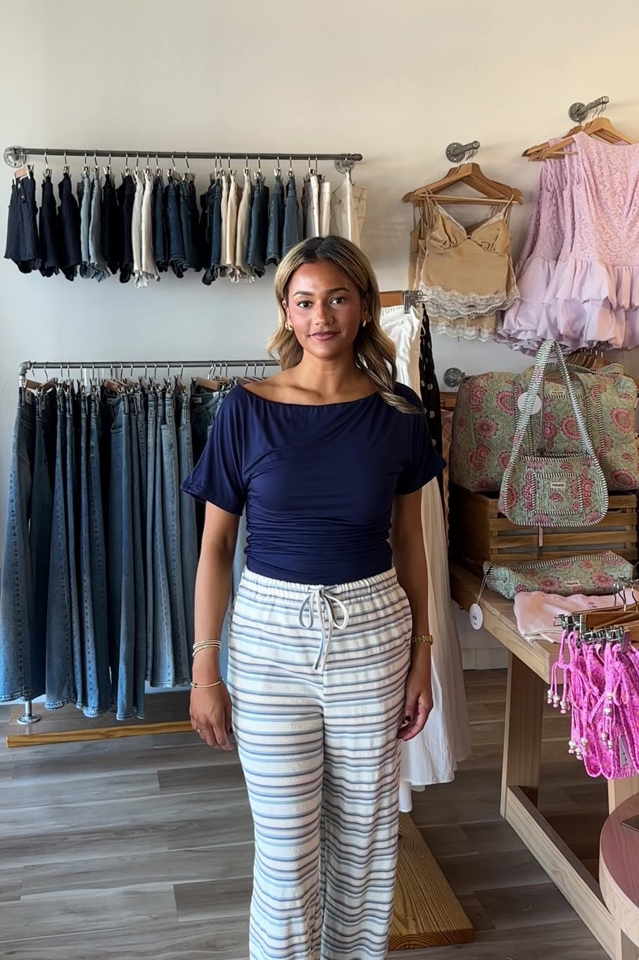 Blue, jersey top with asymmetric off shoulder neckline, ruched waist, and mid-length sleeves
Pixelated Boutique, Women's Clothing, Virginia Beach Clothing Stores, Clothing Stores in Virginia Beach, Virginia Beach Boutique, 757 Boutique, Online Shopping for Women, summer aesthetic, brunch outfit, vacation style, vacation outfits, beach boutique, beach fashion, beach outfits, women’s boutique clothing, boutique clothing for women, coastal cowgirl outfits, coastal aesthetic