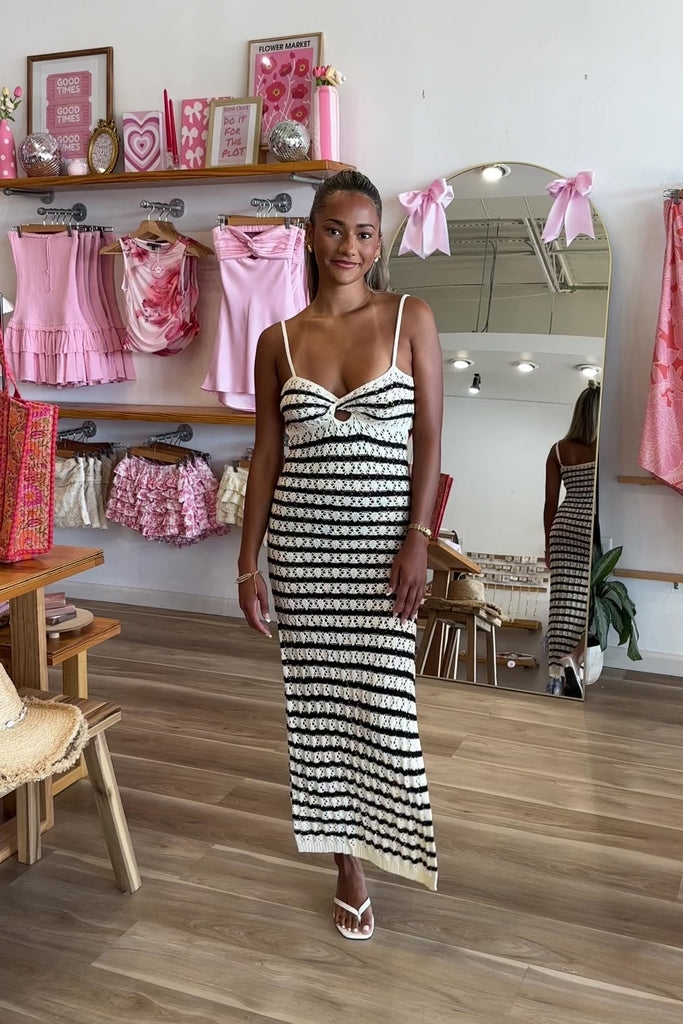Pixelated Boutique, Women's Clothing, Women's Jewelry and Gifts, Online Shopping for Women, Virginia Beach Clothing Stores, Clothing Stores in Virginia Beach, Aesthetic Fashion Trends, East Coast Fashion Styles, Sustainable Women's Clothing, Unique Gift Ideas for Women, Womens Style, Outfit Inspo, Nautical Summer, Beach Girl, Summer Outfit, Summer Inspo, Maxi Dress, Elegance, Chic, Striped Crochet Dress